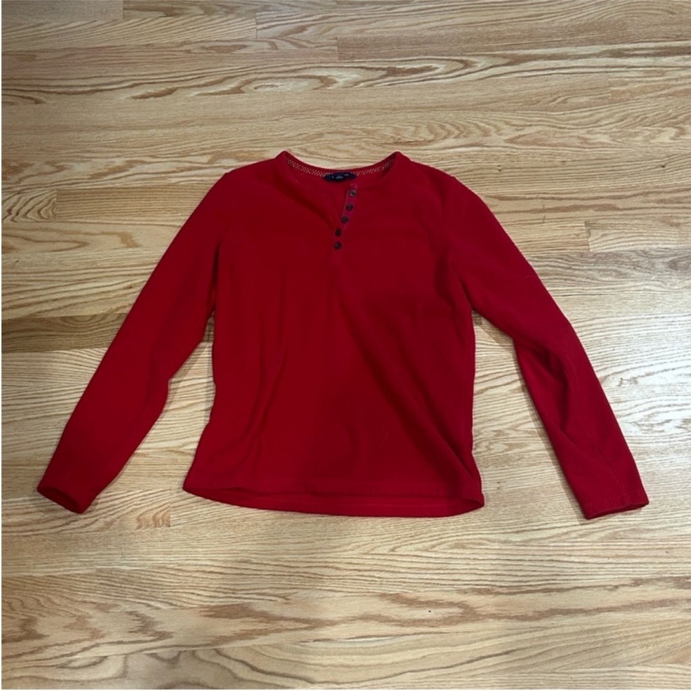 Lands End red fleece button down Henley layers warm extra small XS